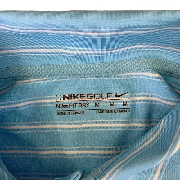 Nike Golf Fit Dry Men Size M Jersey Polo Golf Shirt Blue Stripes Short Sleeve - Picture 10 of 12